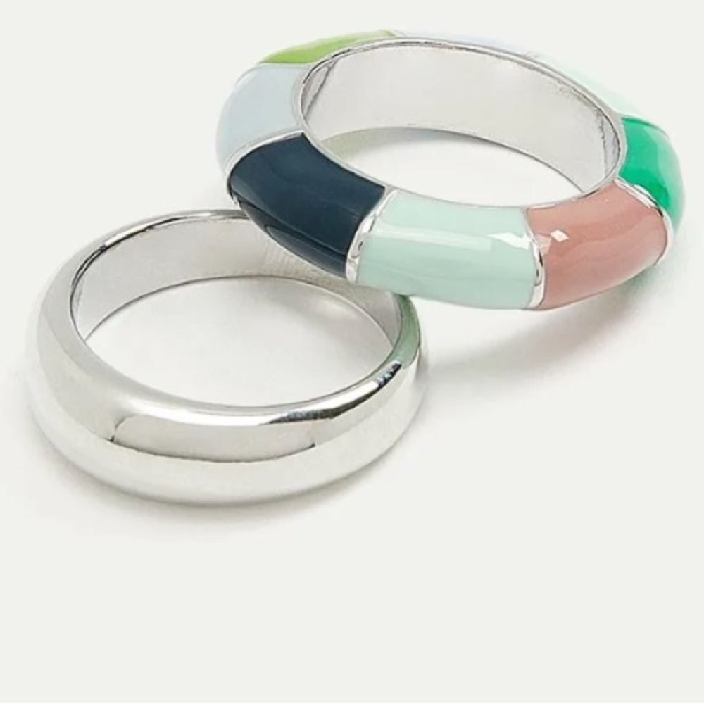 Chunky Enamel Rings Set of 2 Size 8